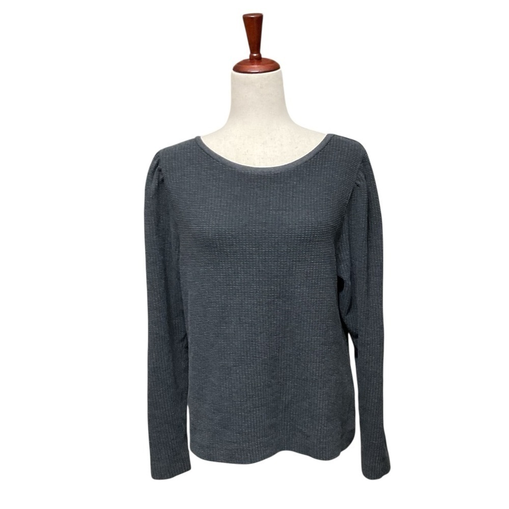 Anthropology Lilla P Waffle Knit Long Sleeve Top. Gray Size L #1646